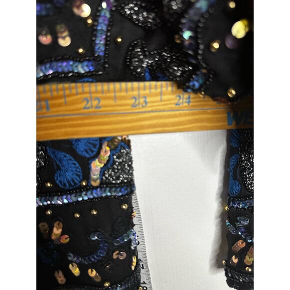 1980s Sequin beaded 46” bust Adrian Papell Dinner Jacket Large XL Cuple - Picture 4 of 5
